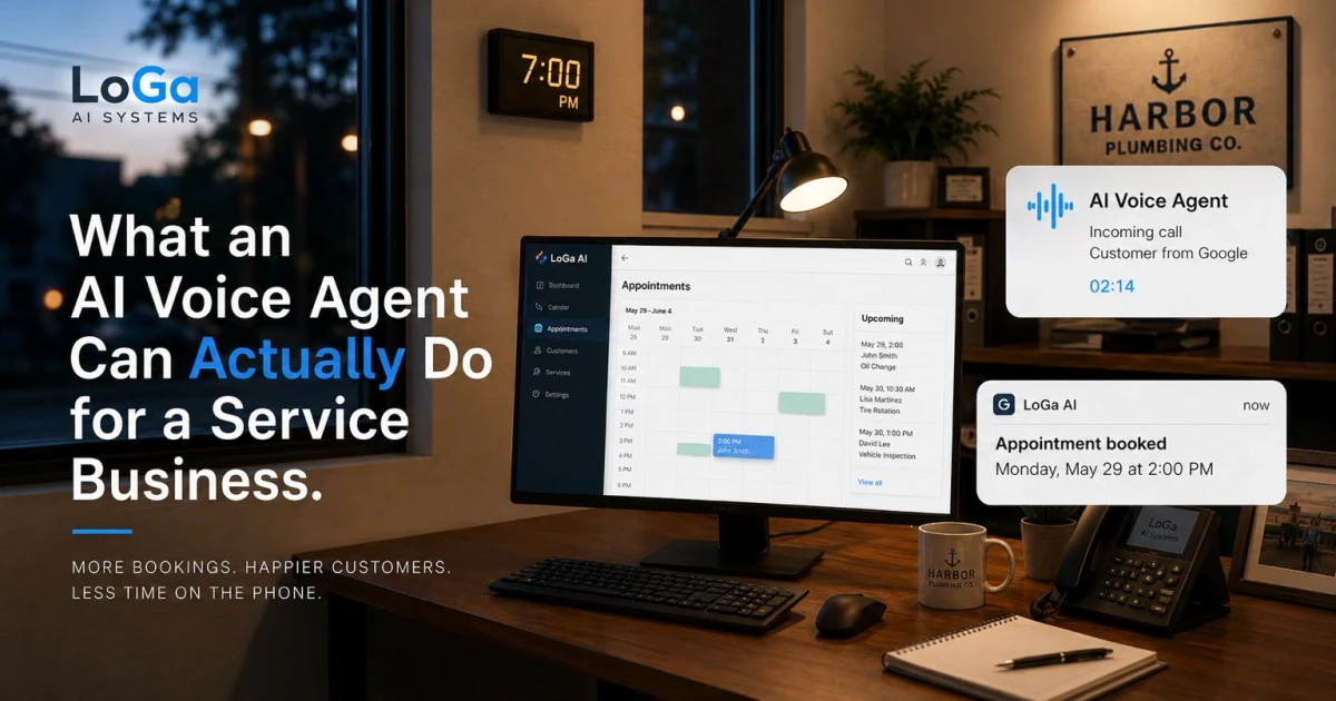 AI voice agent answering a service-business call and routing it to booking, follow-up, or a person