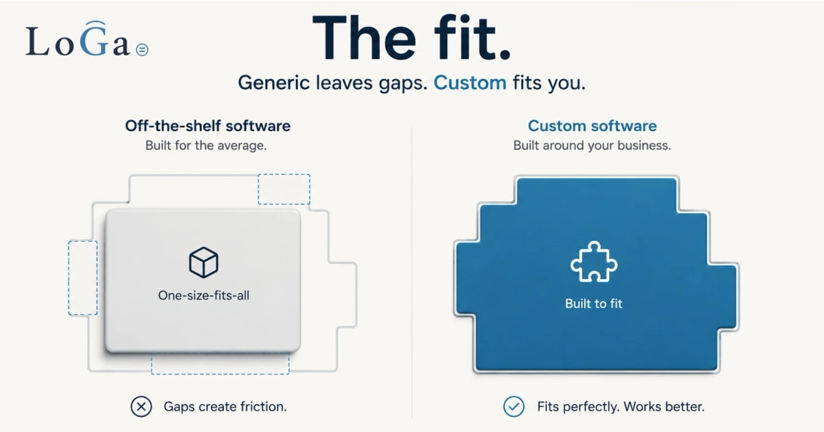 Custom software shaped to fit a small business versus a generic off-the-shelf box.