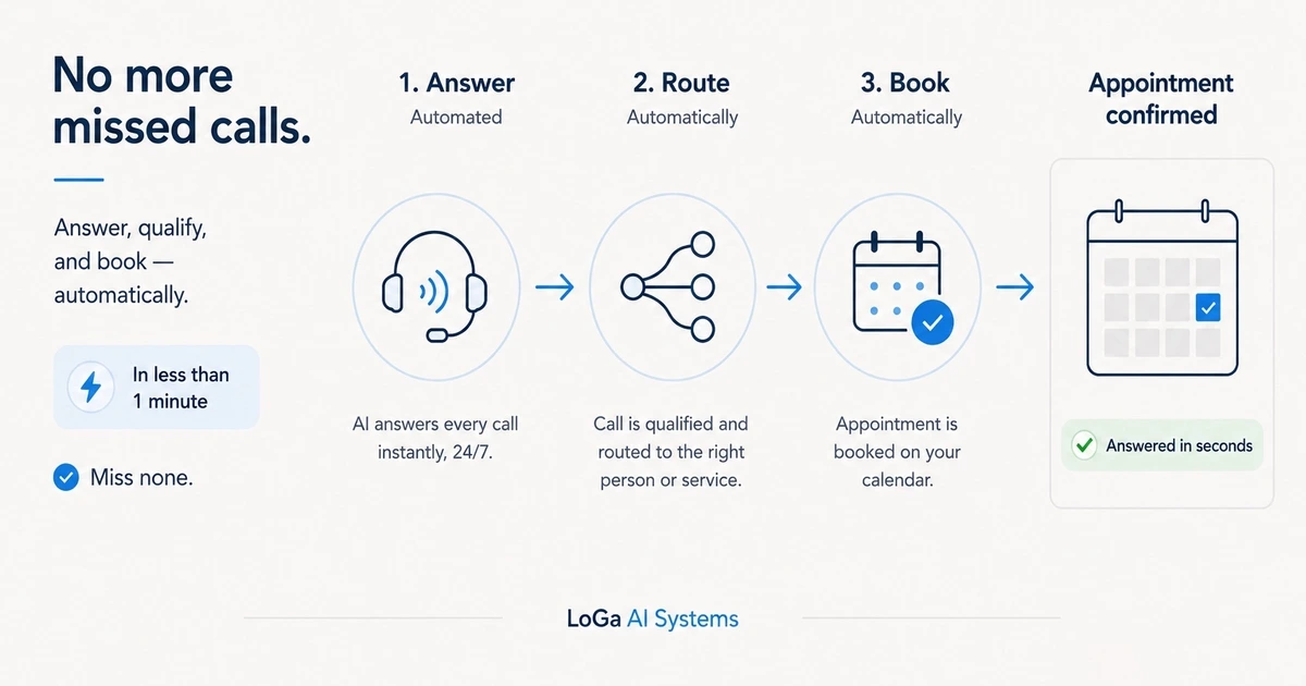 Automated call intake system answering, routing, and booking a customer appointment